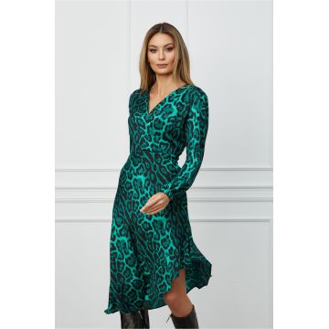 Rochie Karen verde cu animal print