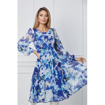 Rochie Oana bleu cu imprimeuri albastre