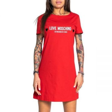 Rochie tip tricou cu imprimeu logo Love Moschino, Rosu, 38