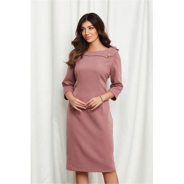 Rochie Valeria roz cu guler si accesoriu