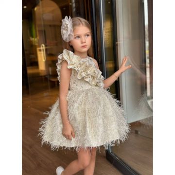 Rochita Alba, Eleganta, cu Volanase si Franjuri, Clamuta, Pentru Fetite, 3-12 ani