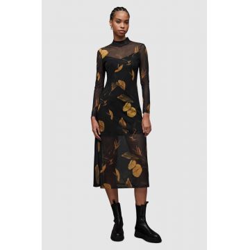 AllSaints rochie WD123Z HANNA ARETHA DRESS culoarea negru, midi, drept