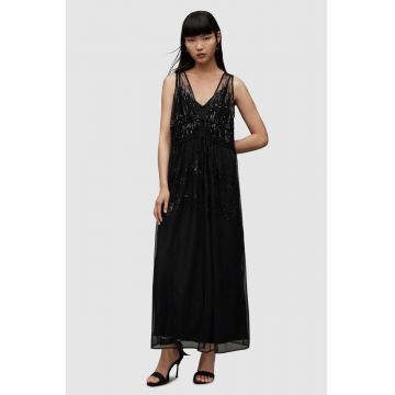 AllSaints rochie WD367Y ROBYN EMB DRESS culoarea negru, maxi, drept