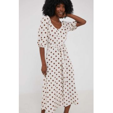 Answear Lab rochie din in culoarea bej, midi, evazati