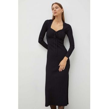 BA&SH rochie culoarea negru, midi, mulata