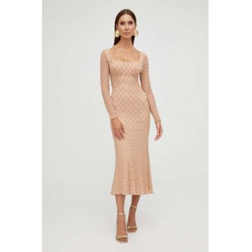 Bardot rochie culoarea bej, maxi, mulata