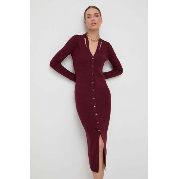 BOSS rochie din amestec de lana culoarea rosu, midi, mulata