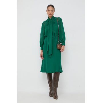 Luisa Spagnoli rochie de matase culoarea verde, midi, evazati