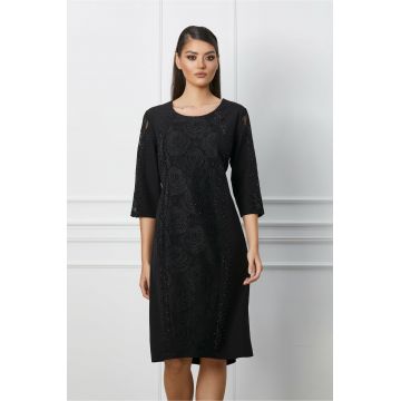 Rochie Adriana neagra cu dantela si perle