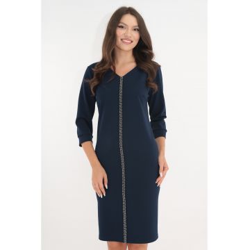 Rochie de zi bleumarin cu banda decorativa