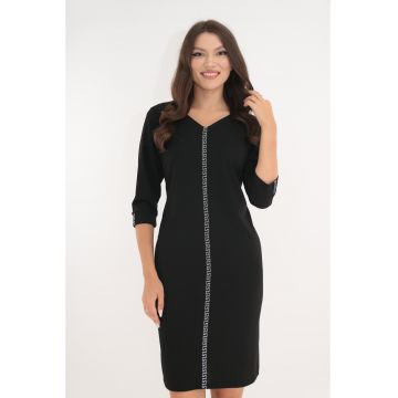 Rochie de zi neagra cu banda decorativa