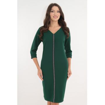 Rochie de zi verde-smarald cu banda decorativa