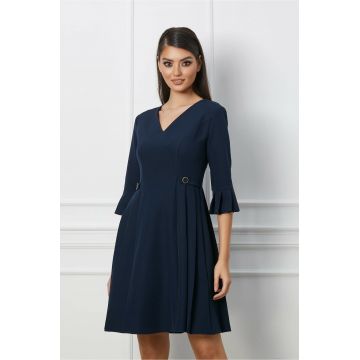 Rochie Dy Fashion bleumarin cu nasturi si pliuri in talie