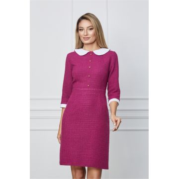 Rochie Dy Fashion magenta cu guler si mansete albe
