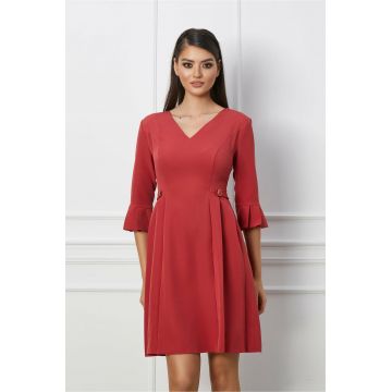 Rochie Dy Fashion roz coniac cu nasturi si pliuri in talie