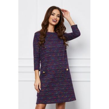 Rochie Dy Fashion scurta mov cu picatele colorate si buzunare