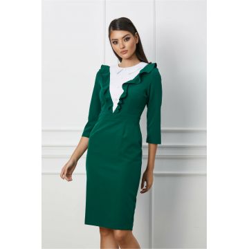 Rochie Dy Fashion verde cu volanas si nasturi la bust