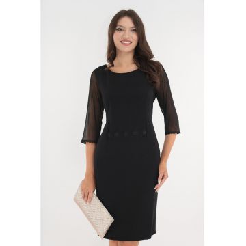 Rochie eleganta din stofa neagra cu glitter discret si broderie