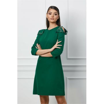 Rochie Ella Collection Anica verde cu paiete si decupaje la umeri