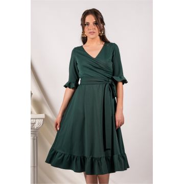 Rochie Ella Collection Arina verde cu volane si cordon in talie