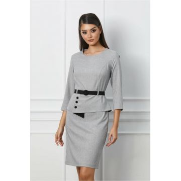 Rochie Gianina gri cu peplum si curea in talie