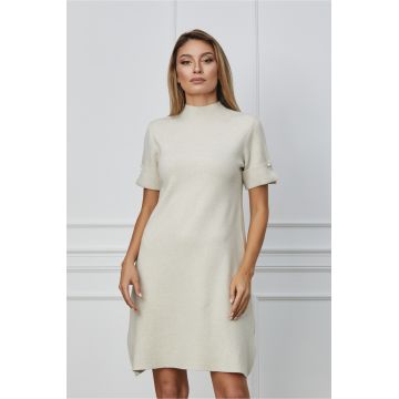 Rochie Ilinca ivory din tricot cu nasturi la maneci