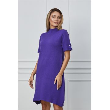 Rochie Ilinca mov din tricot cu nasturi la maneci