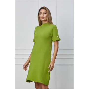 Rochie Ilinca olive din tricot cu nasturi la maneci