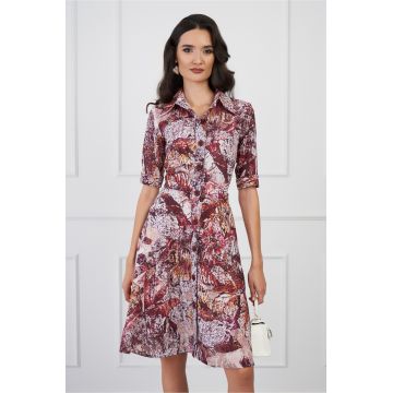 Rochie Ivona bej cu imprimeuri maro si nasturi Rochie Ivona bej cu imprimeuri maro si nasturi