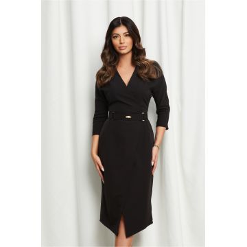 Rochie Maria office neagra cu aspect petrecut si curea in talie
