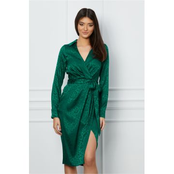 Rochie MBG verde cu animal print satinata