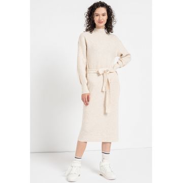 Rochie midi tricotata cu cordon in talie
