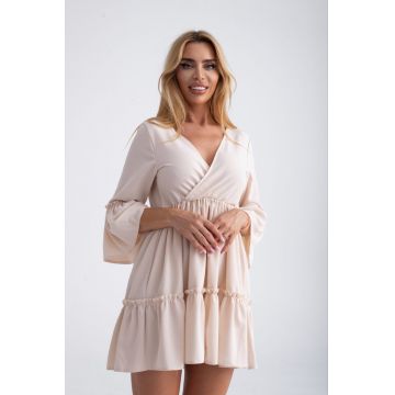 Rochie mini alb ivoire cu volane si maneci clopot M (38)