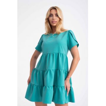 Rochie mini turcuaz cu volane M (38) Rochie mini turcuaz cu volane M (38)