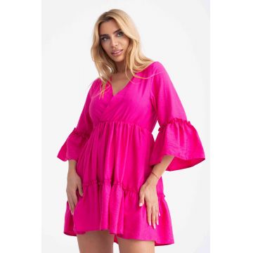 Rochie mini viva magenta cu volane si maneci clopot S (36)