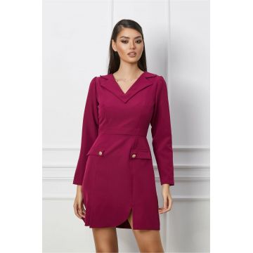 Rochie Moze fucsia office cu guler