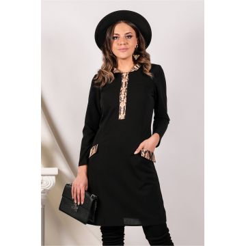 Rochie Moze neagra cu buzunare si imprimeu