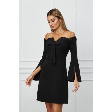 Rochie Moze neagra cu paiete si funda la bust