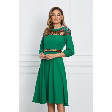 Rochie Moze verde cu borderie orange Rochie Moze verde cu borderie orange