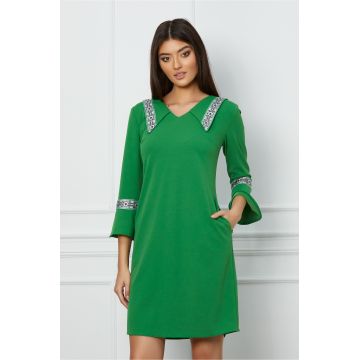 Rochie Moze verde cu broderie traditionala rosie