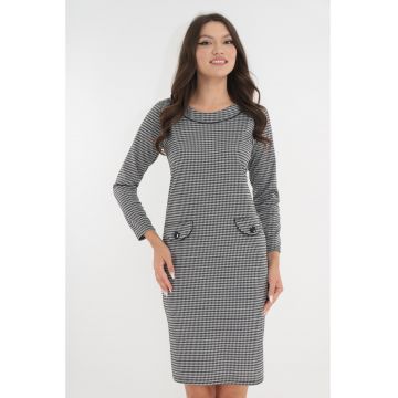 Rochie office gri cu imprimeu tip picior de cocos