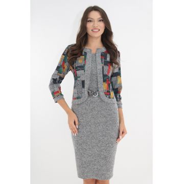 Rochie office gri din jerse cu aspect de costum