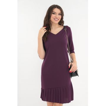Rochie office mov cu volan plisat la tiv