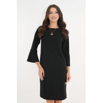 Rochie office neagra cu lantisor si volanase