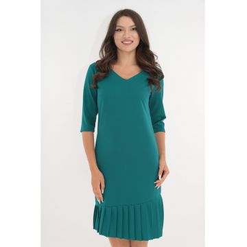 Rochie office verde cu volan plisat la tiv