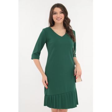 Rochie office verde-smarald cu volan plisat la tiv