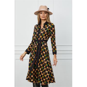 Rochie Sorana neagra cu buline verzi
