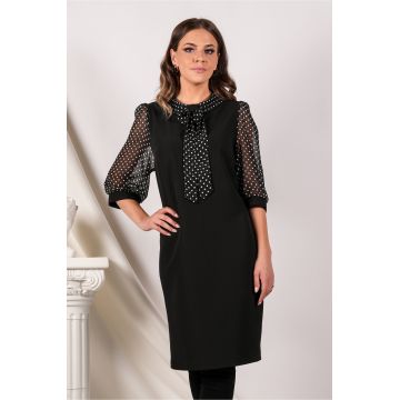 Rochie Vanessa neagra cu buline pe maneci si guler