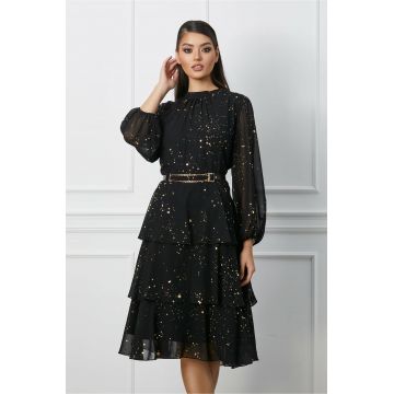 Rochie Vera neagra cu picatele aurii si curea in talie