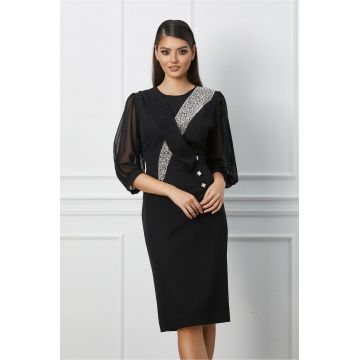 Rochie Viviana neagra cu perlute la bust